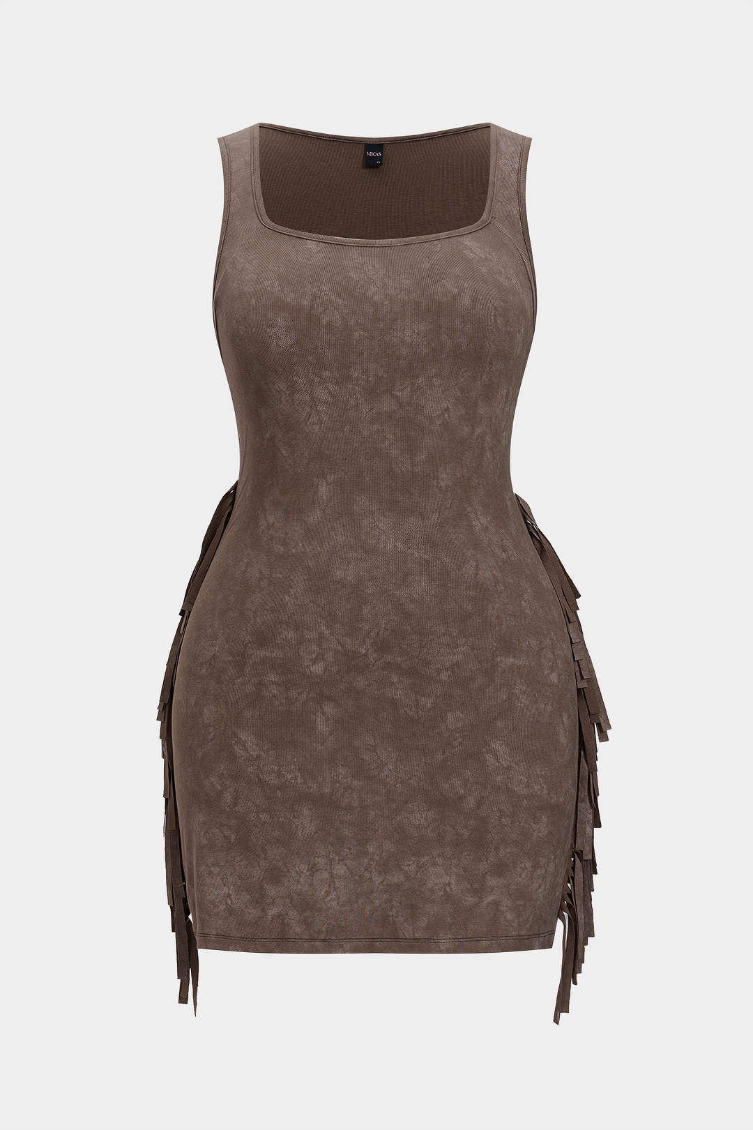 زائد حجم ربطة التعادل طباعة هامش مربع الرقبة بلا أكمام فستان صغير