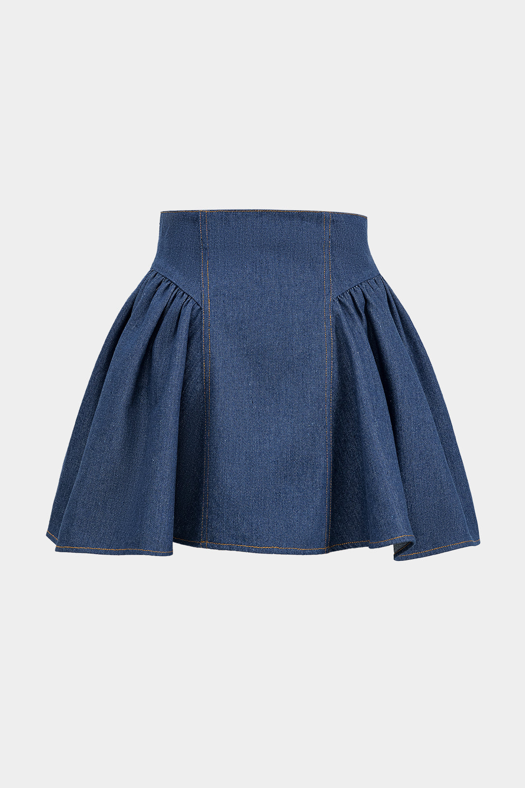 Denim Ruched Button High Waist Skirt