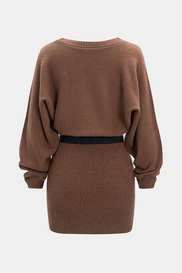 Knit Belted Batwing Long-Sleeve Dress