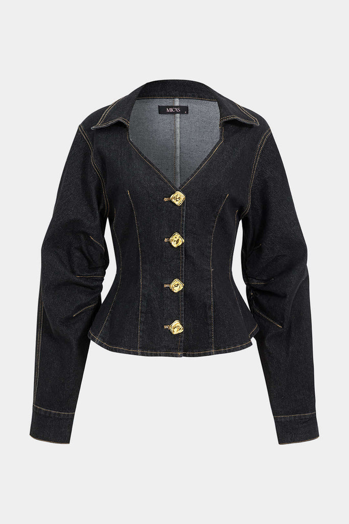 Denim Metallic Button Outerwear - decent-life