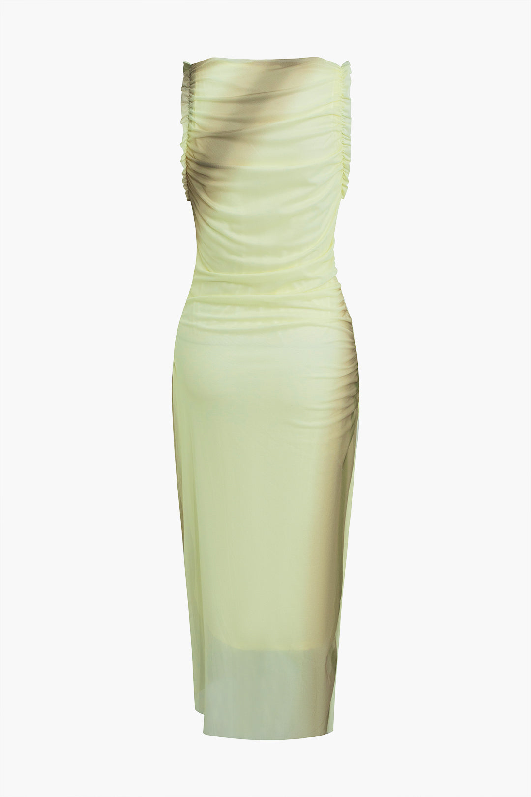 Ombre Sleeveless Ruched Mesh Maxi Dress