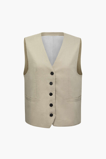 Linen-Blend Button Up Waistcoat