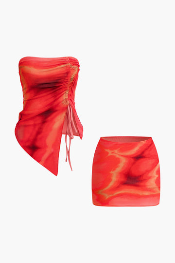 Tie Dye  Asymmetrical Tube Top And Mini Skirt Set