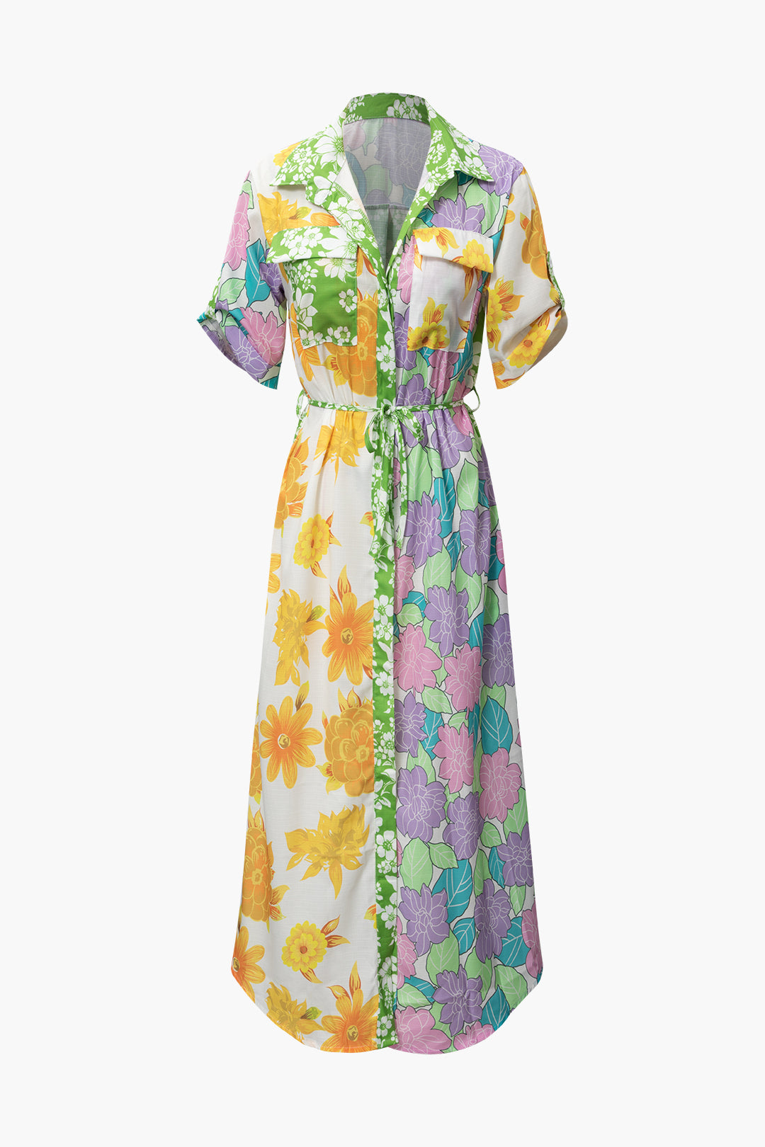 Floral Print Belt Maxi Dress