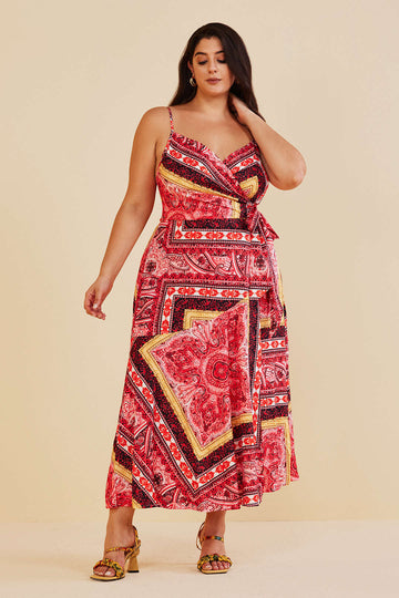 Plus Size Bohemian Print Wrap Maxi Dress