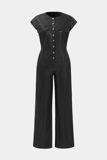 Faux δερμάτινο κουμπί jumpsuit