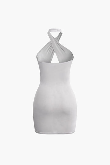 Cut Out Ruched Bodycon Cross Halter Mini Dress