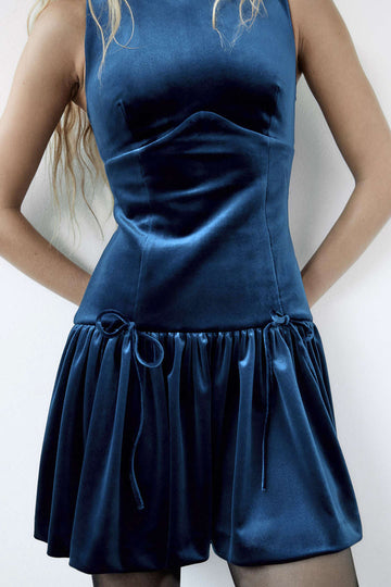 Velvet Sleeveless Mini Dress With Bow Detail