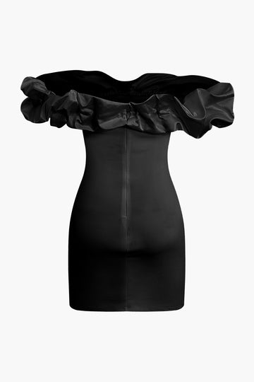 Ruffle Neckline Off The Shoulder Mini Dress