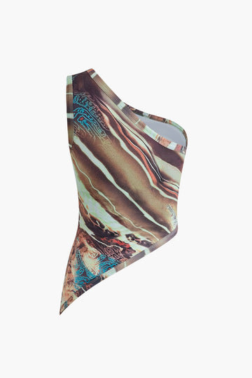Abstract Print One Shoulder Tank Top