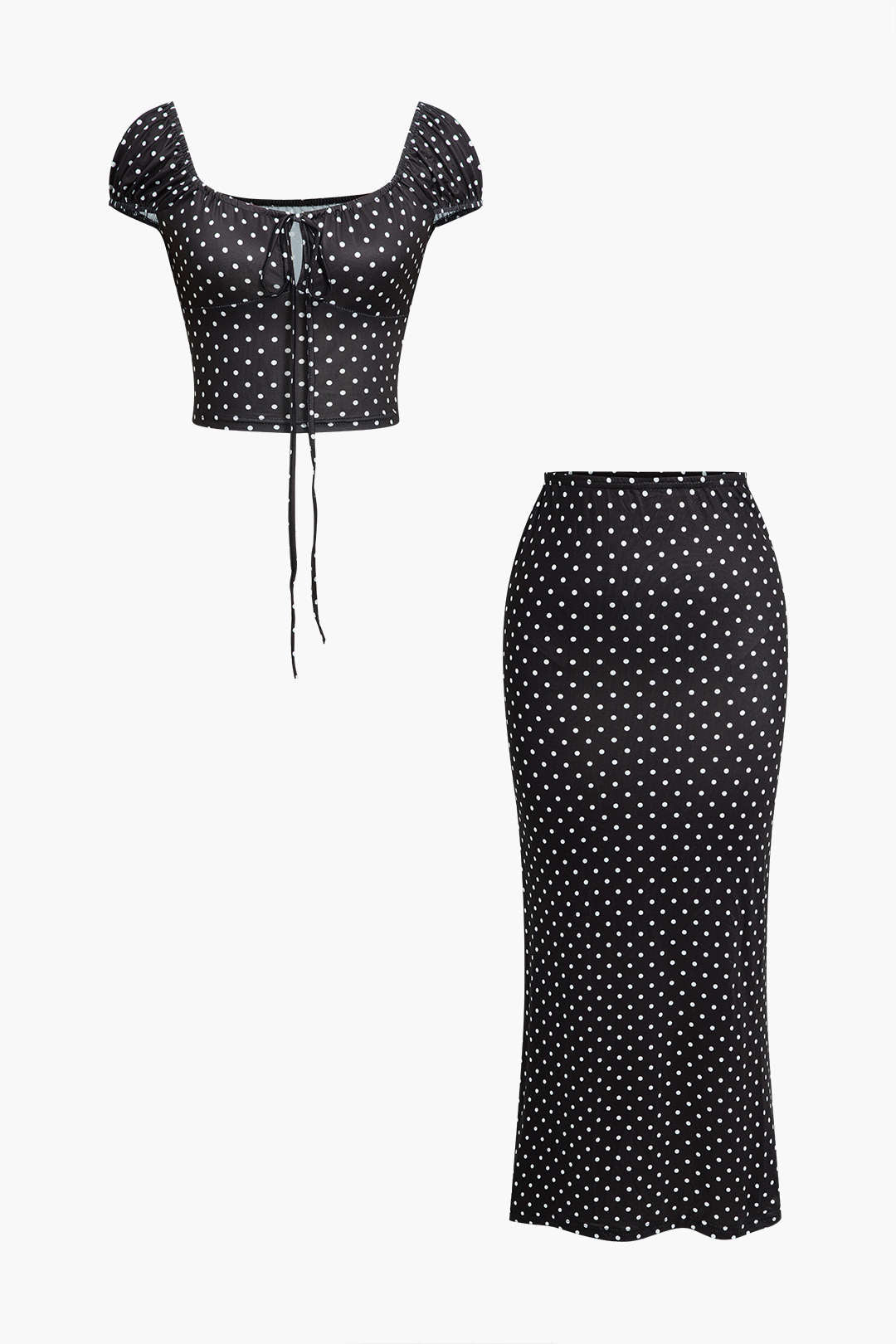 Polka Dot Print Top And Maxi Skirt Set