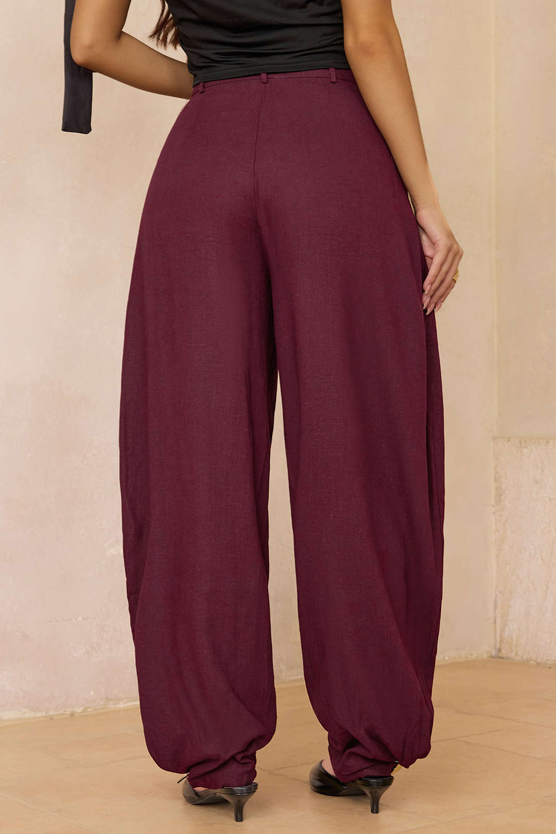Linen Solid Barrel Trousers