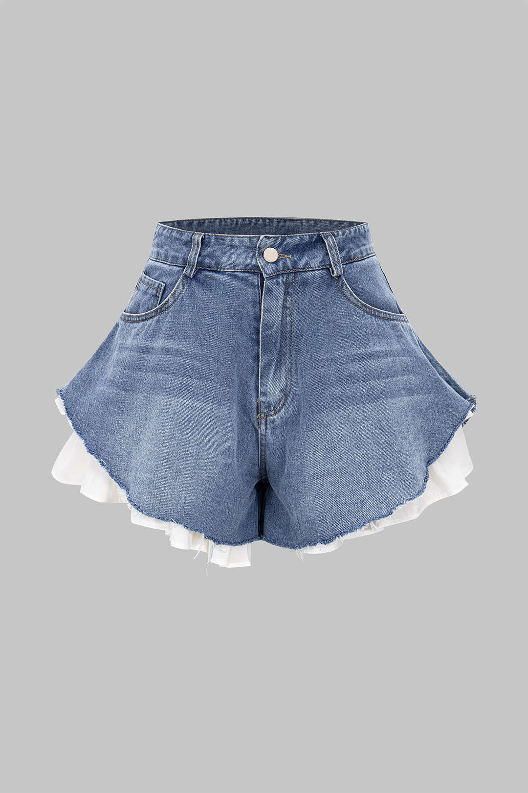 Denim patchwork flossede brede benshorts
