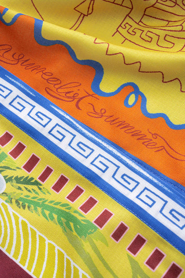 Abstract Print Tie-Up Short Sleeve Shirt And Pants Set