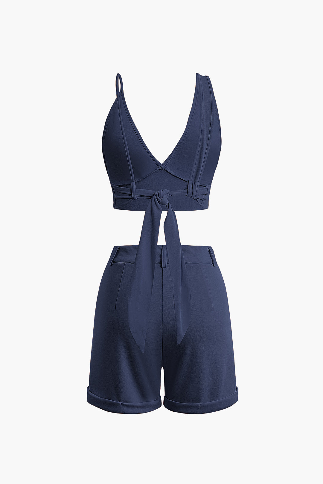 Solid Knot V-neck Cami Top And Shorts Set