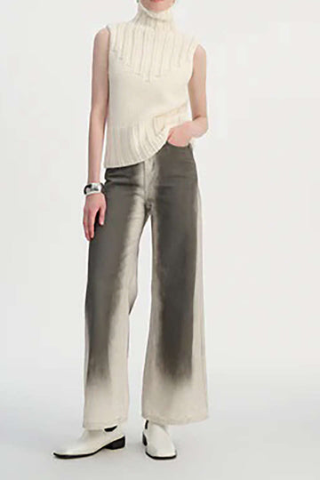 Stained Print High Waist Wide Leg Pants