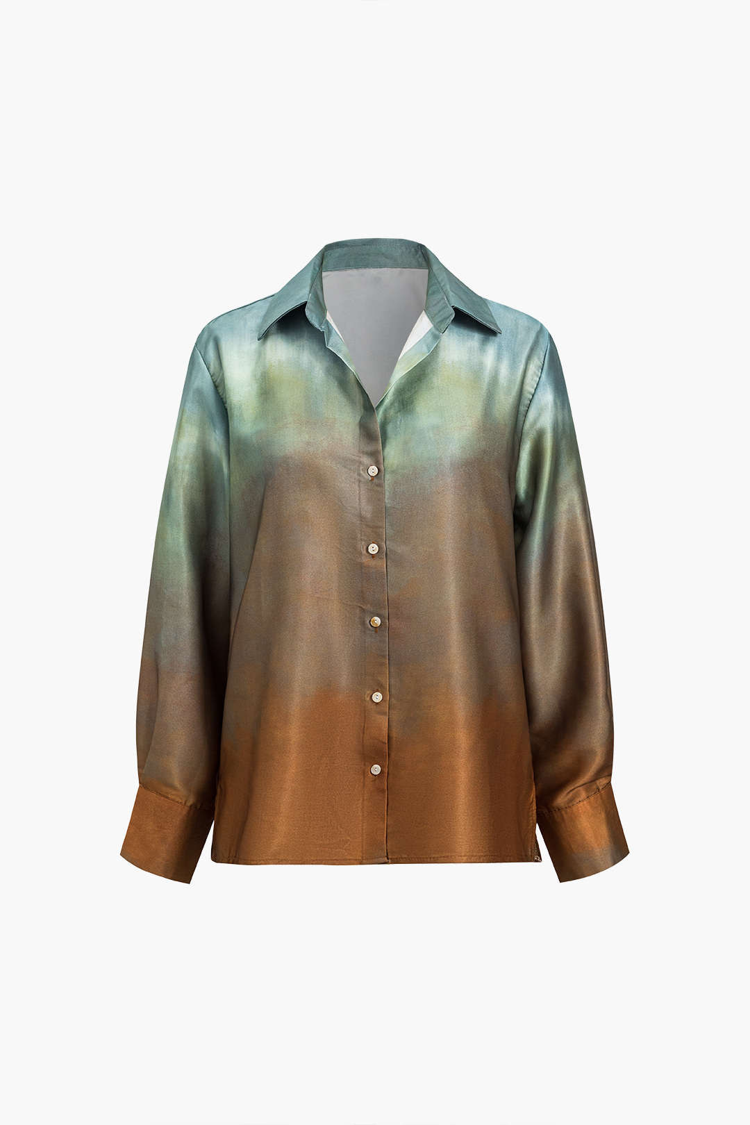 Tie Dye Print Satin Button Long-Sleeve Shirt