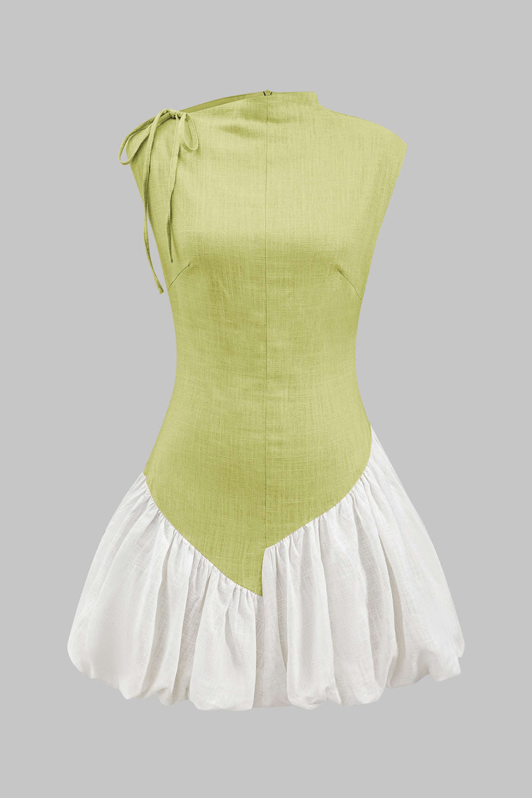 Linen Ruched Tie-Up Sleeveless Mini Dress