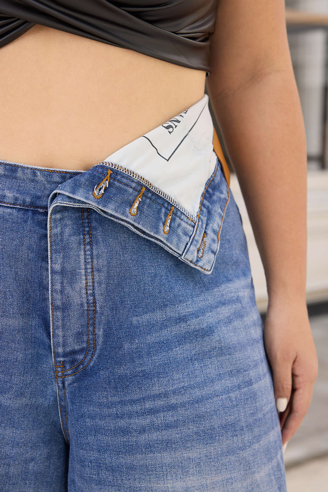 Plus Size Denim Asymmetrical High Waist Jeans