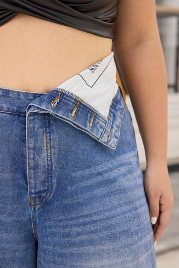 Plus Size Denim Asymmetrical High Waist Jeans