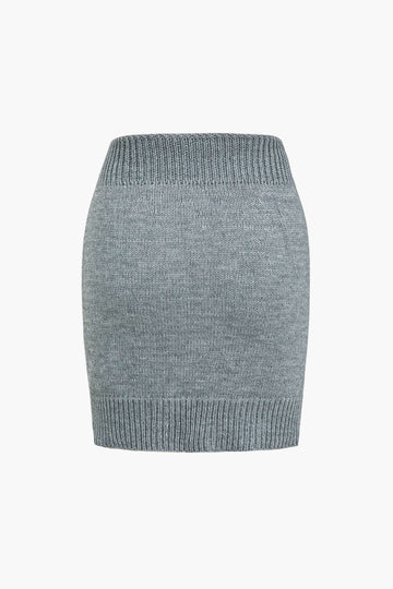 Solid Sweater And Button-Front Knit Skirt Set