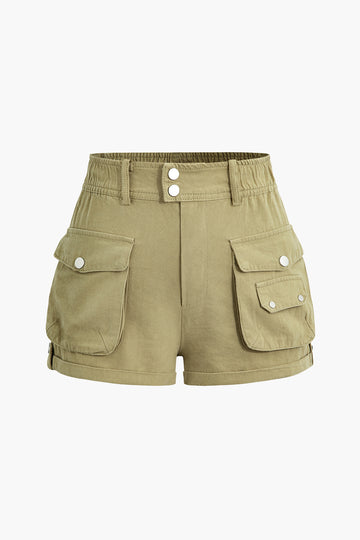 Flap Pocket High Waist Shorts