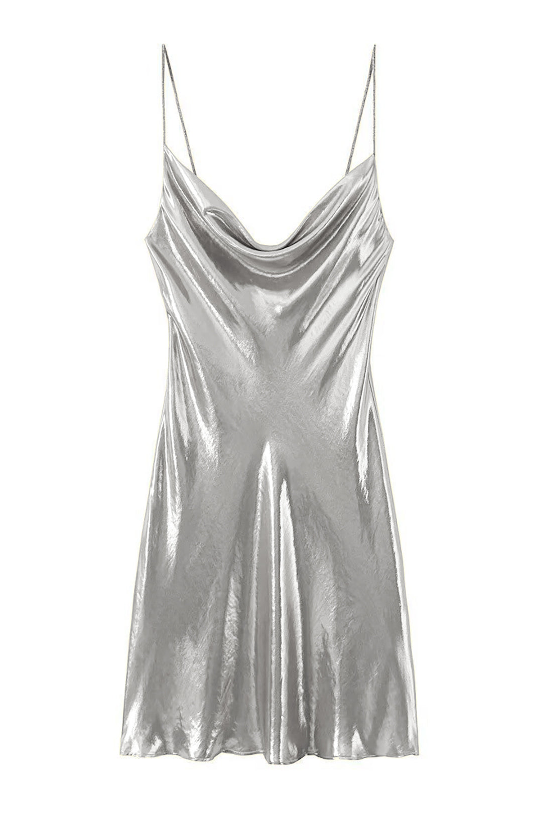 Cowl Neck Metallic Slip Mini Dress