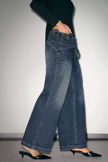 Denim Asymmetrical Wide Leg Jeans