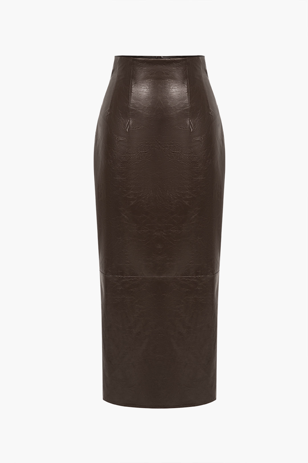 Basic Solid Faux Leather Midi Skirt