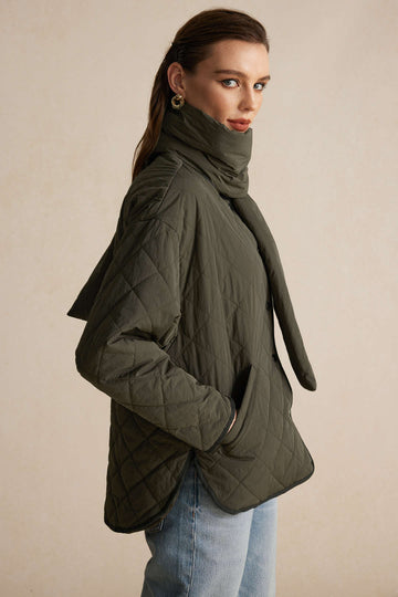 Padded Button Puffer With Scarf