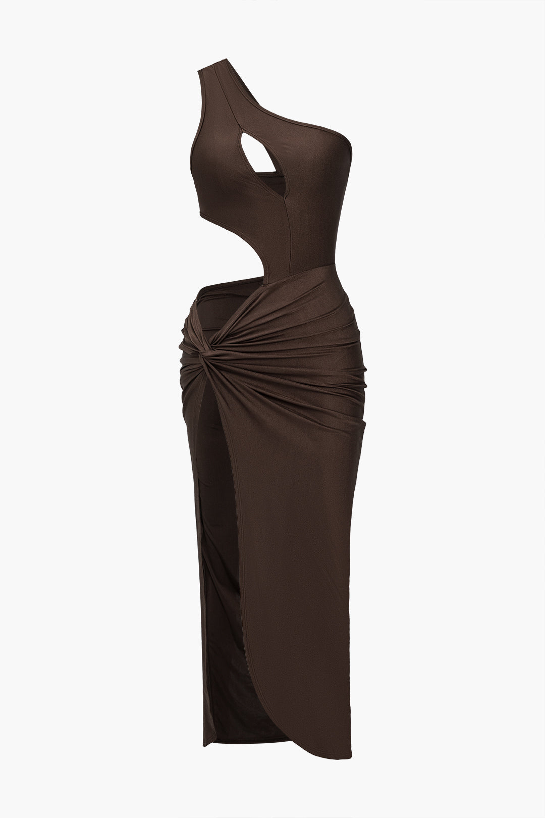 Solid Cut Out One Shoulder Maxi Dress