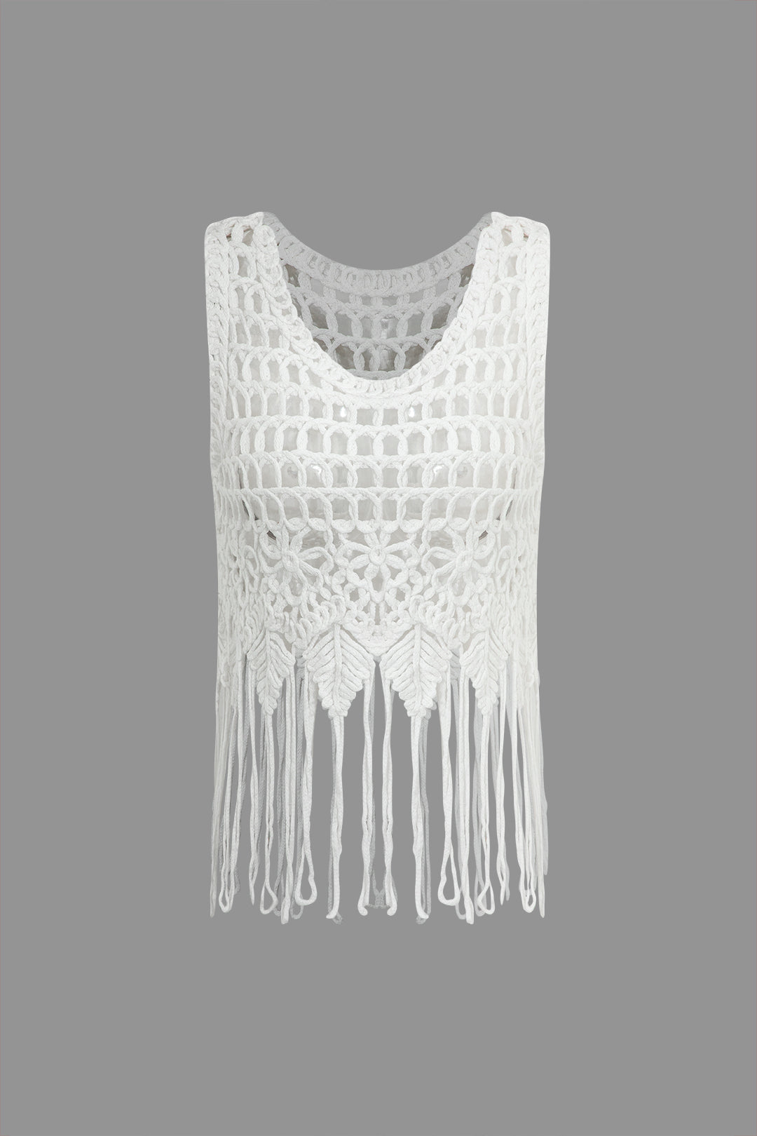 Crochet Knit Tank Top with Fringe Detail