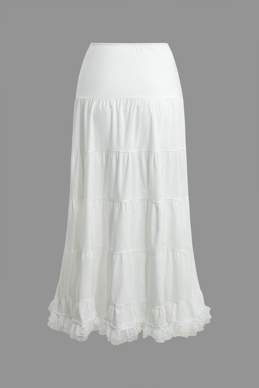 Lace Ruffle Hem Layer Maxi Skirt
