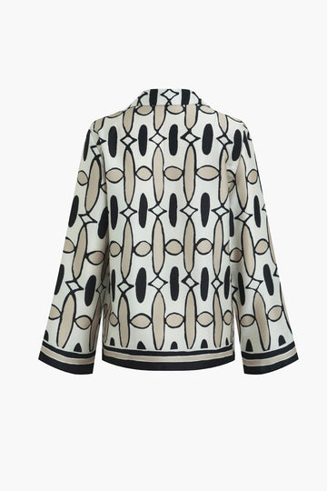 Abstract Chain-Link Print Button-Up Long-Sleeve Shirt