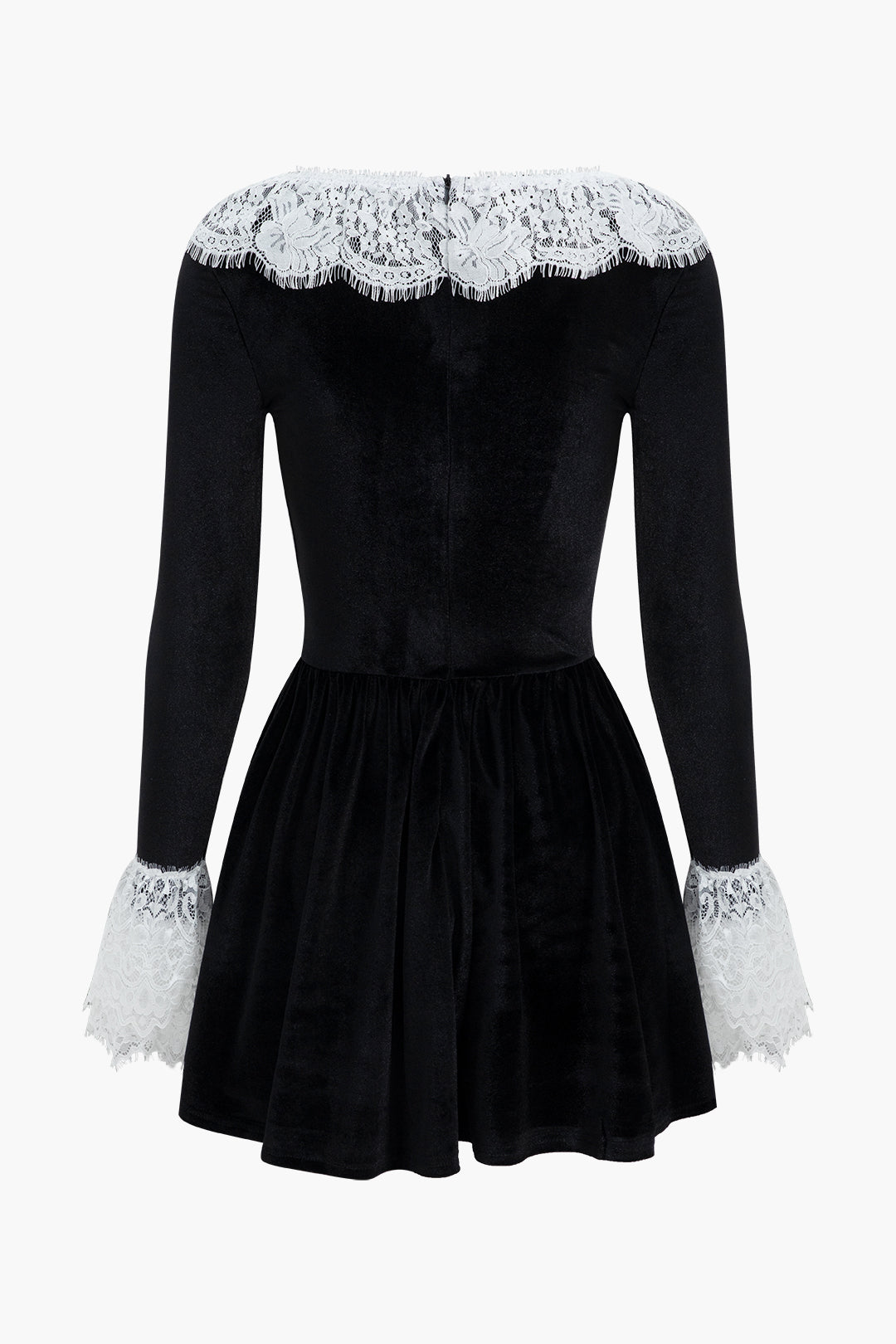 Lace Patchwork Velvet Long Sleeve Mini Dress