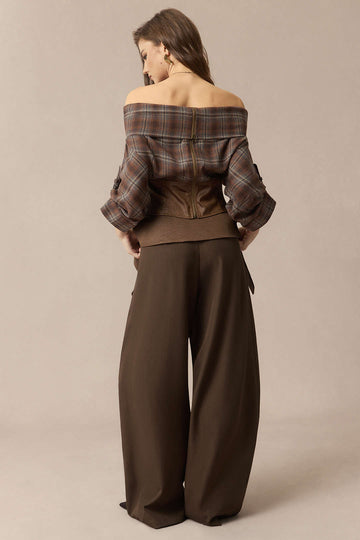Satin Patchwork Zipper Barrel Trousers