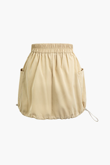 Drawstring Hem Cargo Mini Skirt