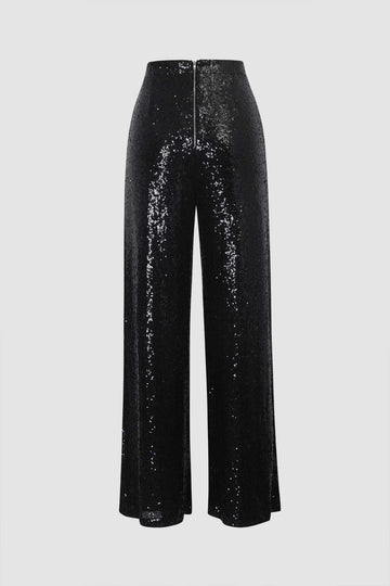 Sequin High Waisted Wide Leg Trousers