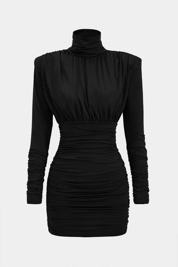 Ruched Long Sleeve Turtleneck Mini Dress