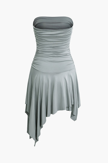 Asymmetrical Ruched Strapless Mini Dress