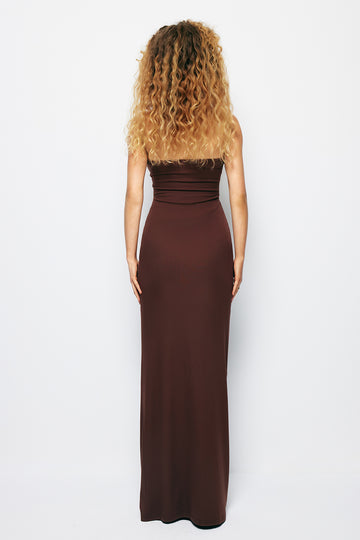 Twist Strapless Cut Out Ruched Maxi Dress