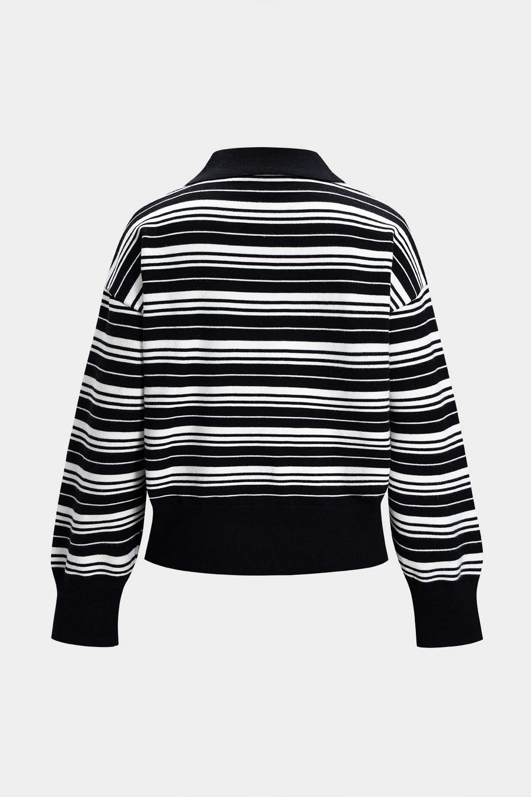 Stripe Print Contrast Polo Collar Long Sleeve Sweatshirt