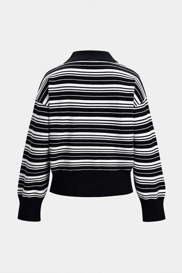 Stripe Print Contrast Polo Collar Long Sleeve Sweatshirt