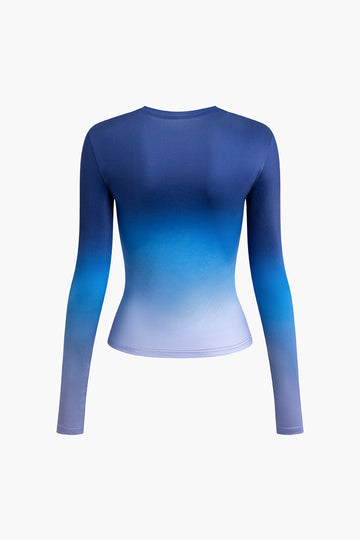 Ombre Round Neck Long Sleeve Top
