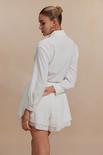 Solid Long-Sleeve Shirt And Ruffle Short Set