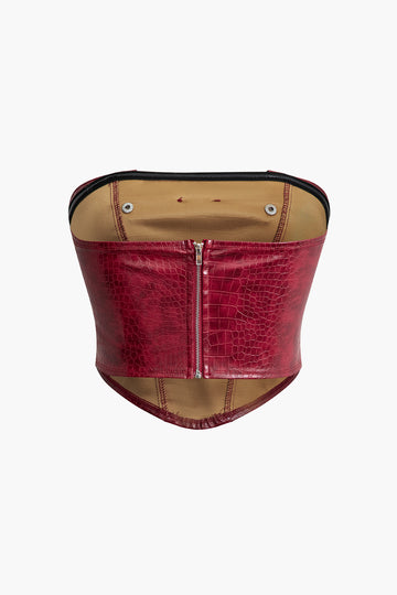 Croc Faux Leather Buckle Tube Top