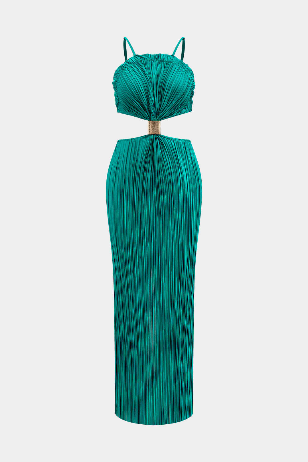 Solid Pleated Slit Maxi Dress