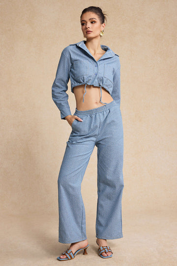 Denim Long Sleeve Prainstring Top και Jeans Set