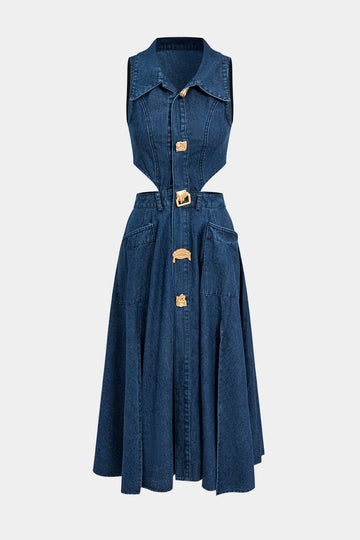 Robe découpée à bouton en jean