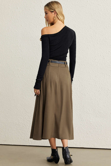 Belted Asymmetrical Ruched High Waist Skirt